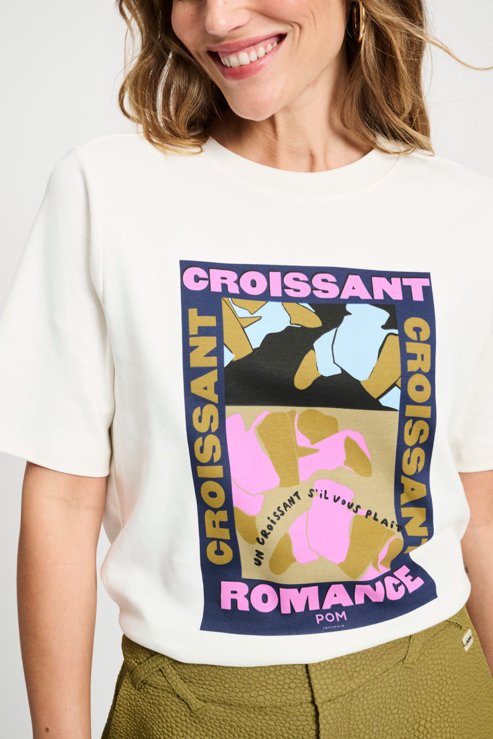 POM Amsterdam | T Shirt - Croissant Romance | White - Dutch Hideout