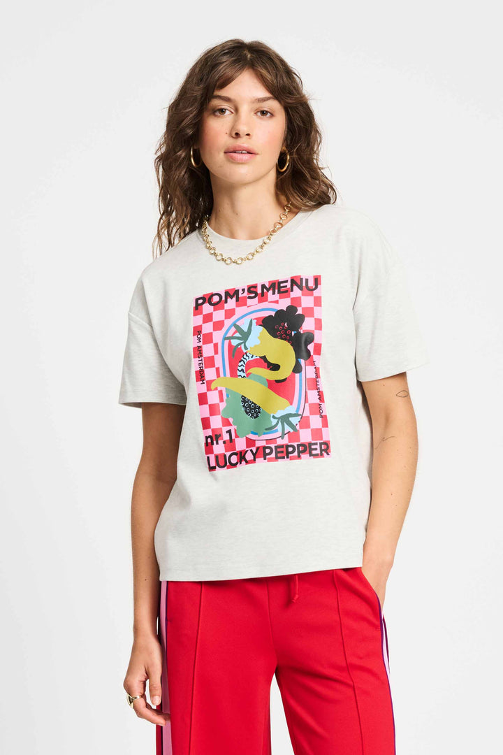 POM Amsterdam | T Shirt - Pom's Menu | Grey - Dutch Hideout