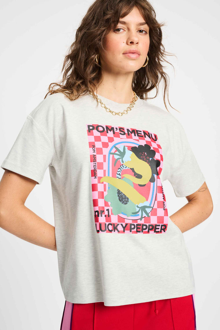 POM Amsterdam | T Shirt - Pom's Menu | Grey - Dutch Hideout
