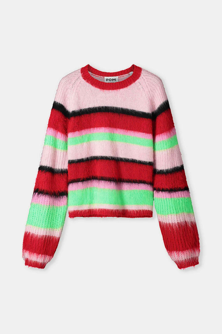 POM Amsterdam | Pullover - Brushed Stripes Green | Multi-Coloured - Dutch Hideout
