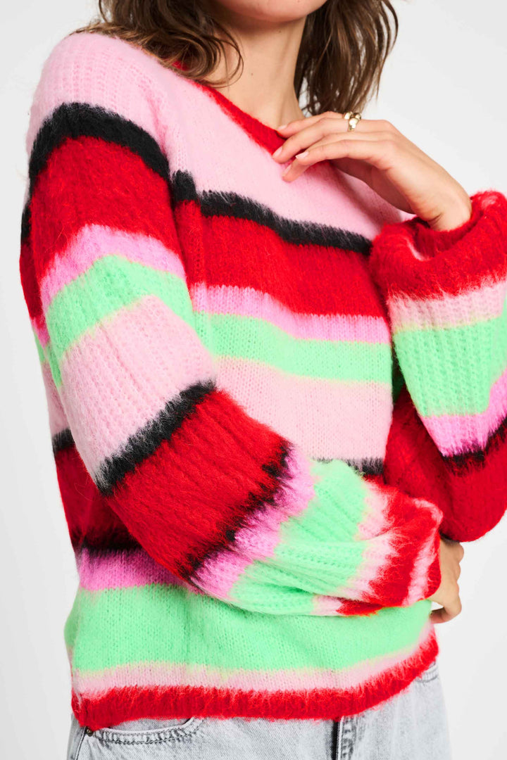 POM Amsterdam | Pullover - Brushed Stripes Green | Multi-Coloured - Dutch Hideout