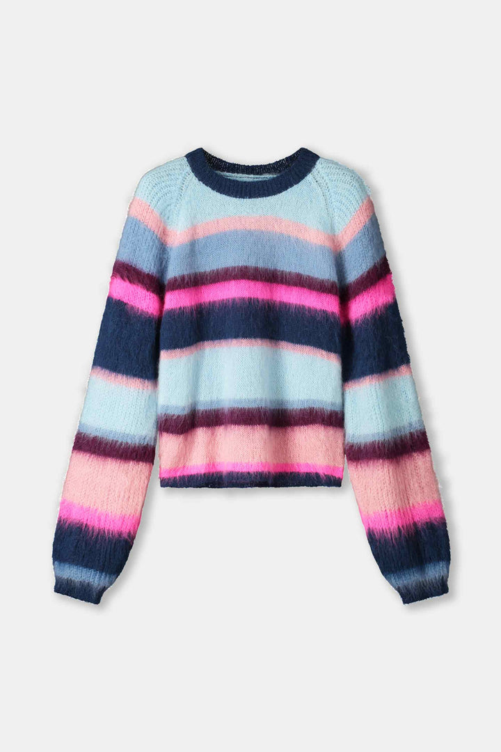 POM Amsterdam | Pullover - Brushed Stripes Blue | Multi-Coloured - Dutch Hideout