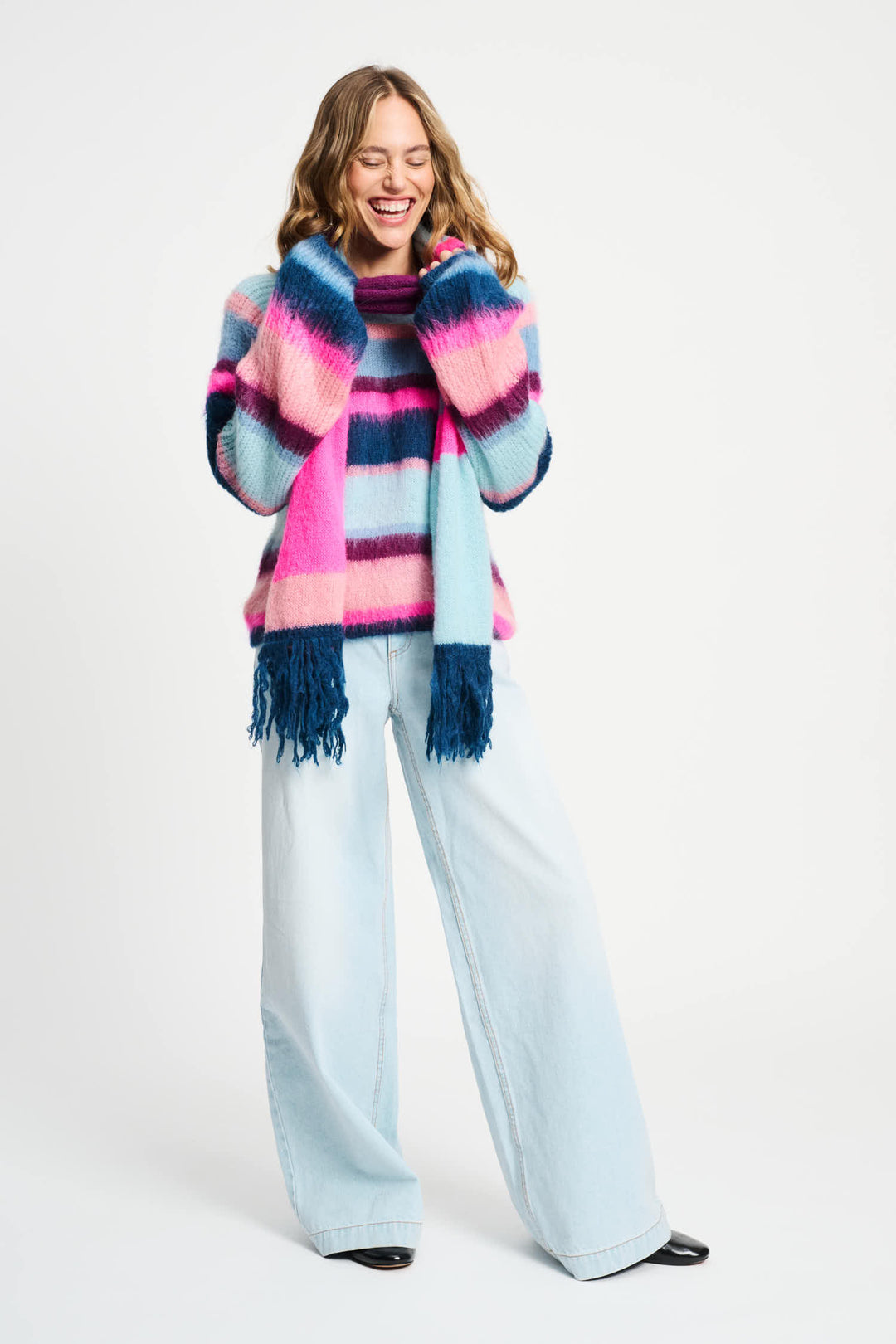 POM Amsterdam | Pullover - Brushed Stripes Blue | Multi-Coloured - Dutch Hideout
