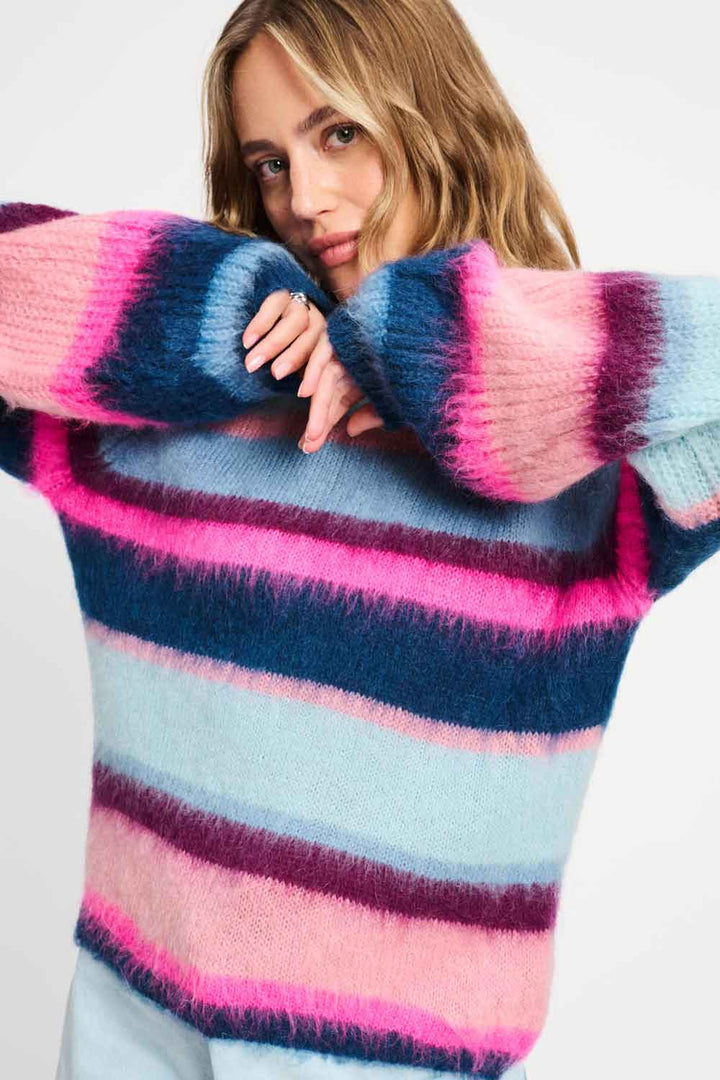 POM Amsterdam | Pullover - Brushed Stripes Blue | Multi-Coloured - Dutch Hideout