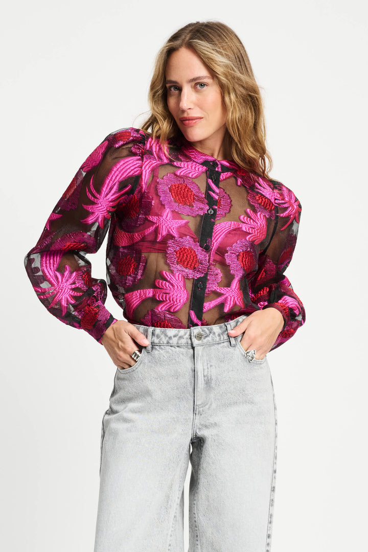 POM Amsterdam | Blouse - Splashing Fireworks Organza | Pink - Dutch Hideout