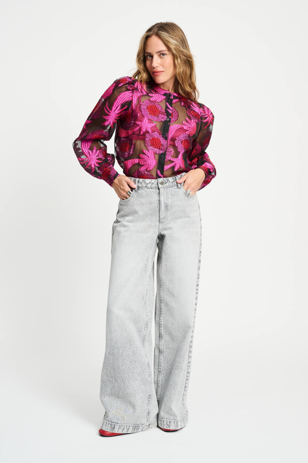 POM Amsterdam | Blouse - Splashing Fireworks Organza | Pink - Dutch Hideout