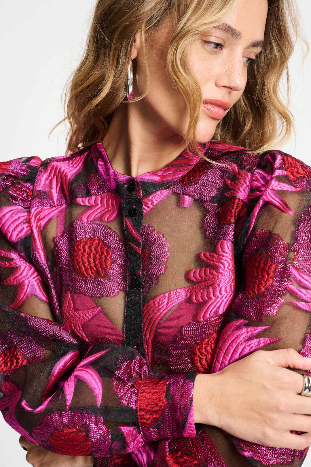 POM Amsterdam | Blouse - Splashing Fireworks Organza | Pink - Dutch Hideout