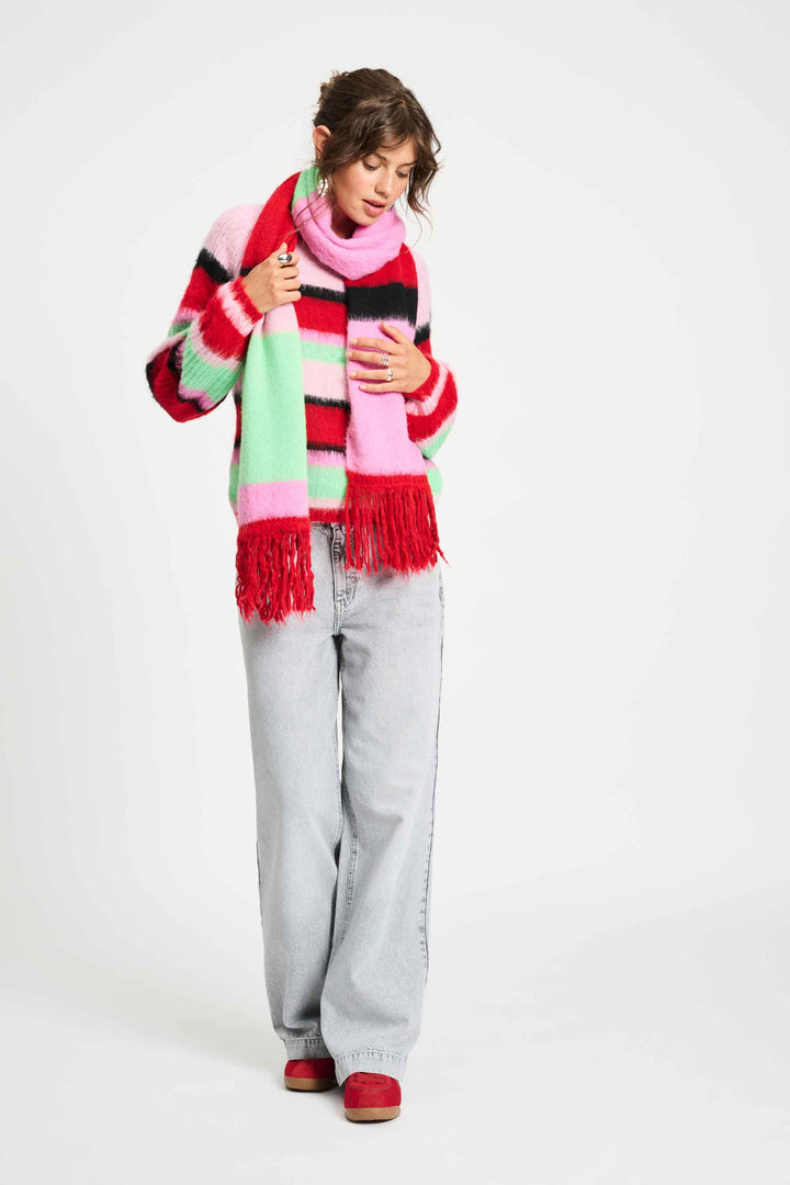 POM Amsterdam | Shawl Brushed Stripes - Green | Multi-Coloured - Dutch Hideout