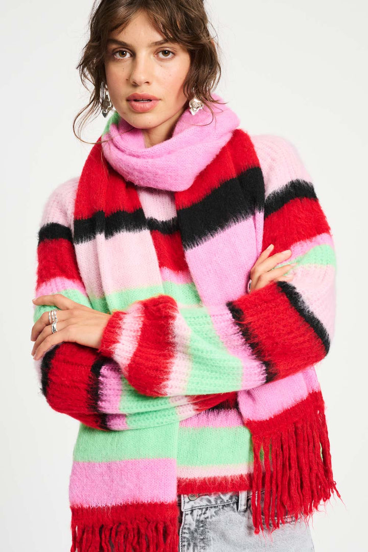 POM Amsterdam | Shawl Brushed Stripes - Green | Multi-Coloured - Dutch Hideout