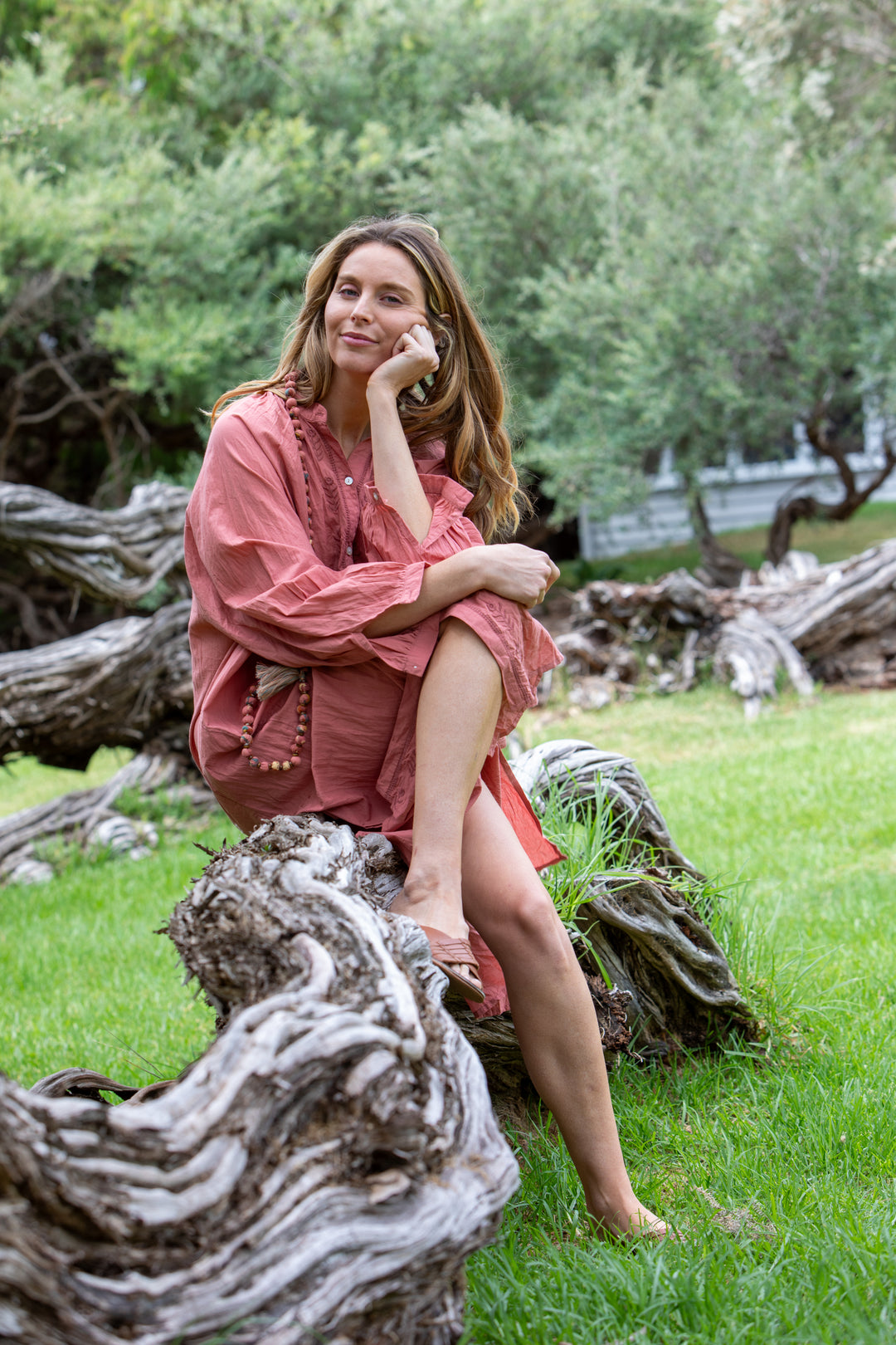 Mandalay Designs | Bell Shirtmaker Dress | Deep Coral