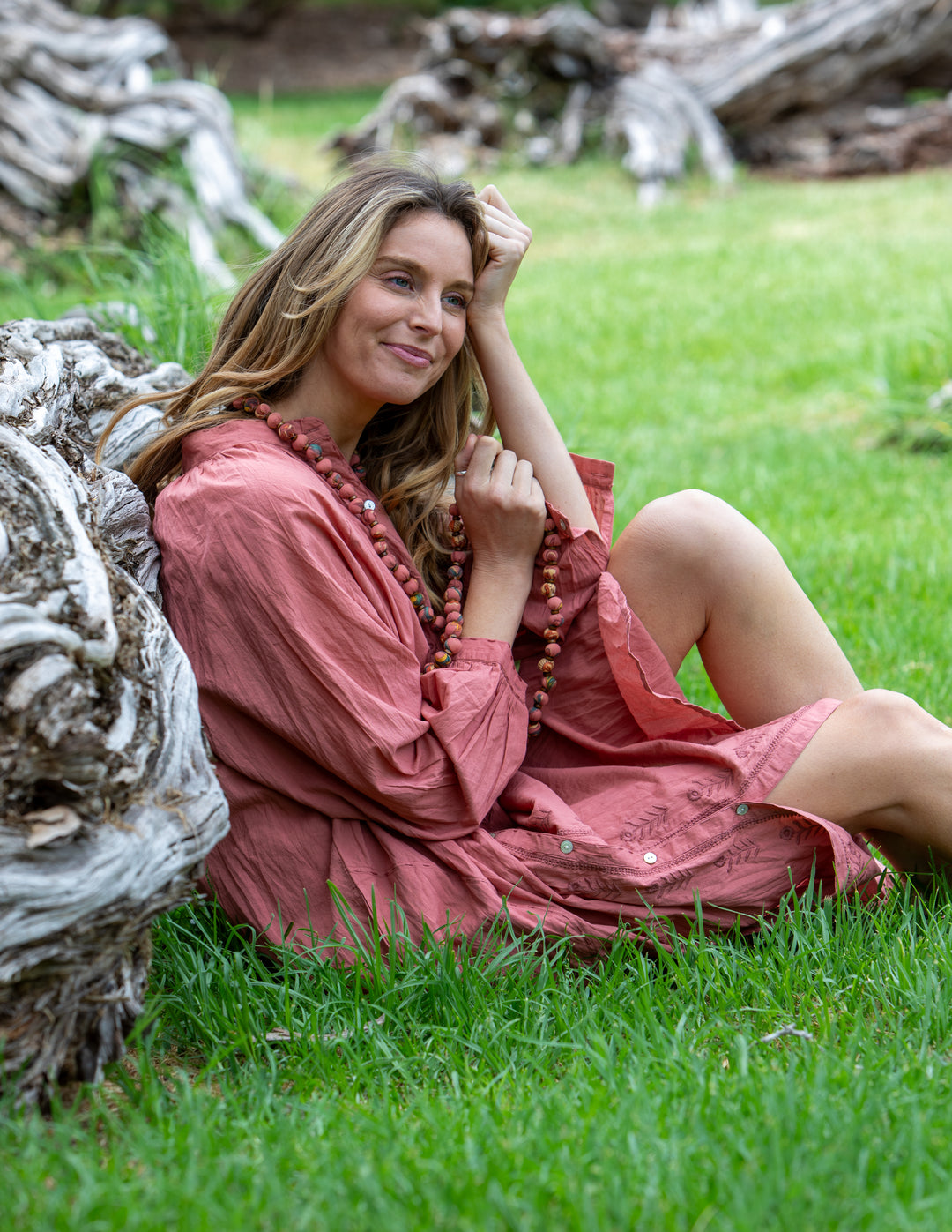Mandalay Designs | Bell Shirtmaker Dress | Deep Coral
