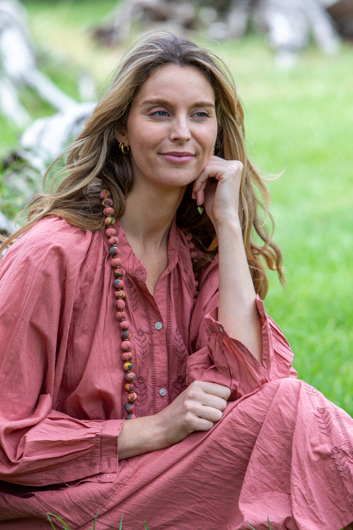Mandalay Designs | Bell Shirtmaker Dress | Deep Coral