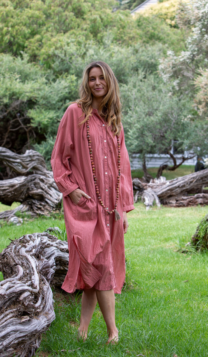 Mandalay Designs | Bell Shirtmaker Dress | Deep Coral