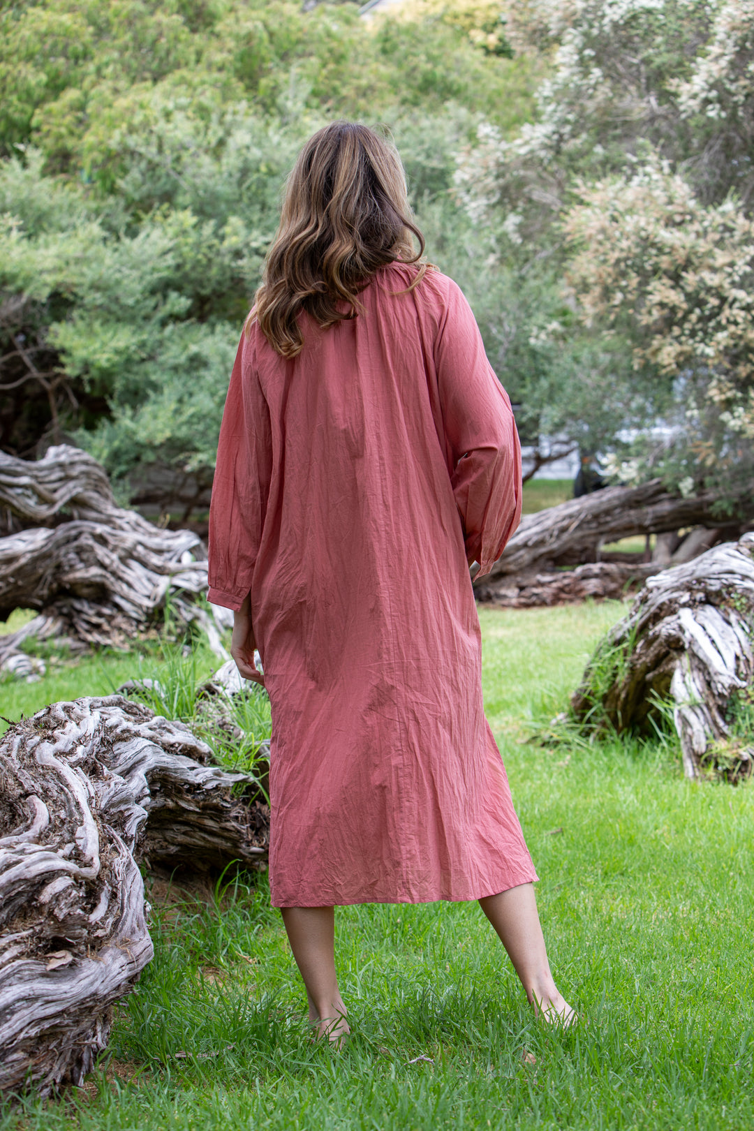 Mandalay Designs | Bell Shirtmaker Dress | Deep Coral