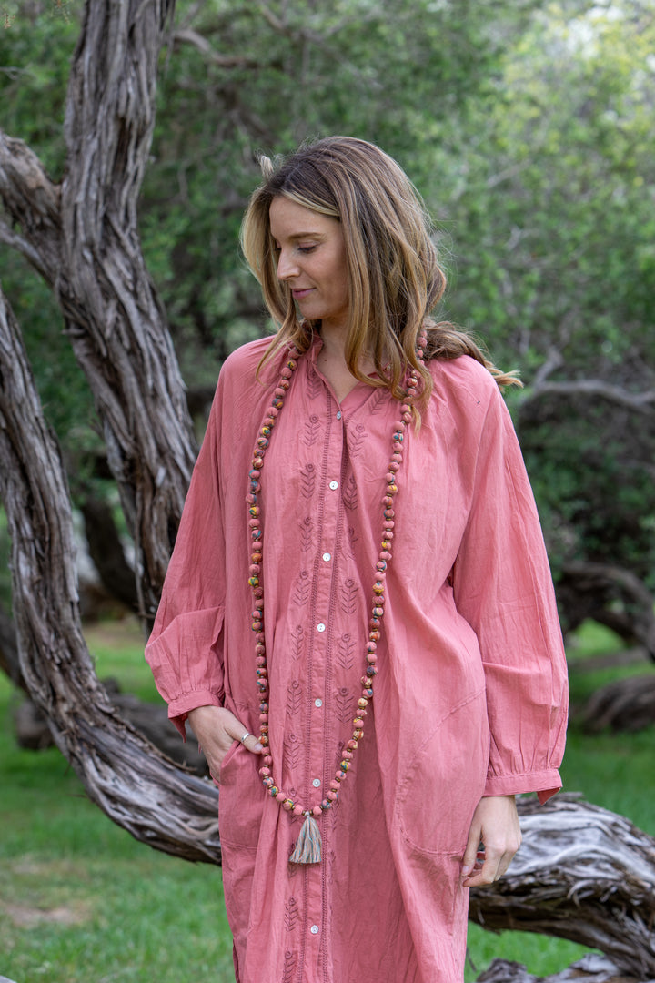 Mandalay Designs | Bell Shirtmaker Dress | Deep Coral