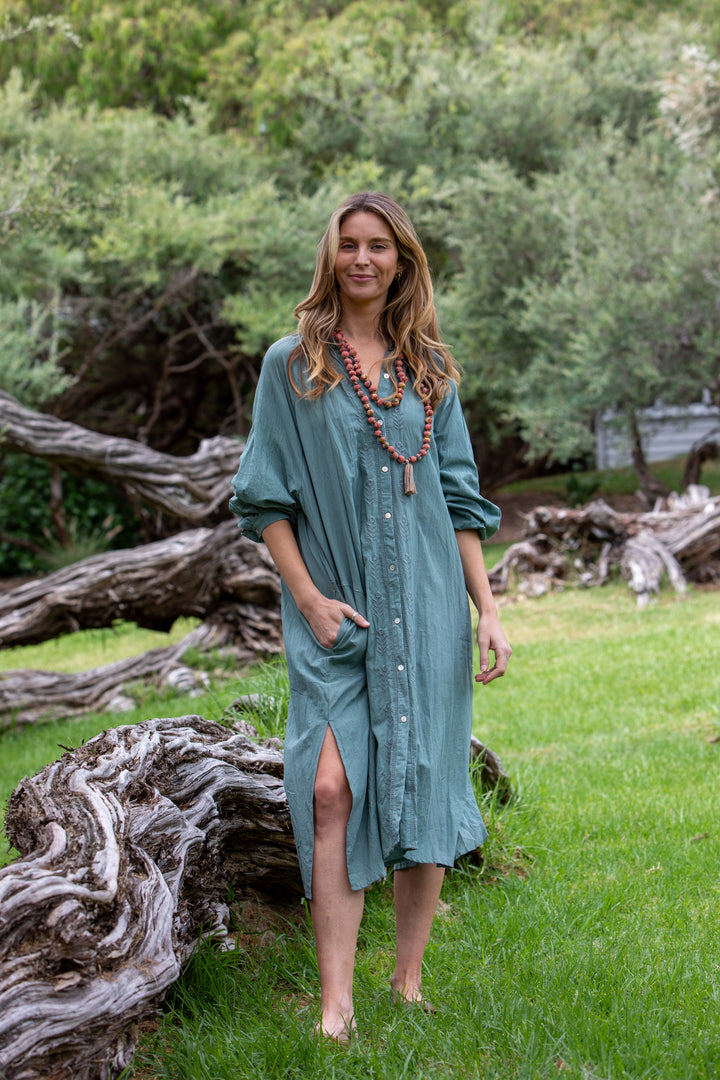 Mandalay Designs | Bell Shirtmaker Dress | Wasabi