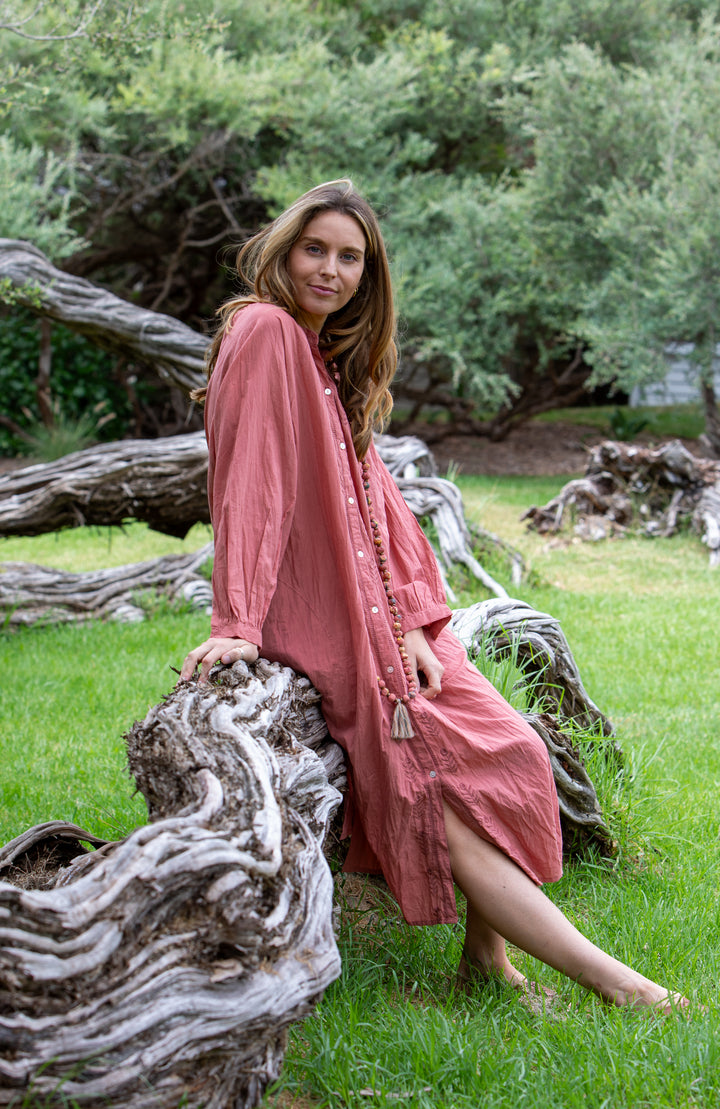 Mandalay Designs | Bell Shirtmaker Dress | Deep Coral