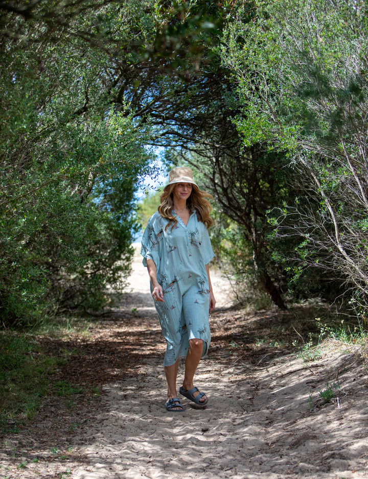 Mandalay Designs | Yas Palms Caftan | Powder Blue