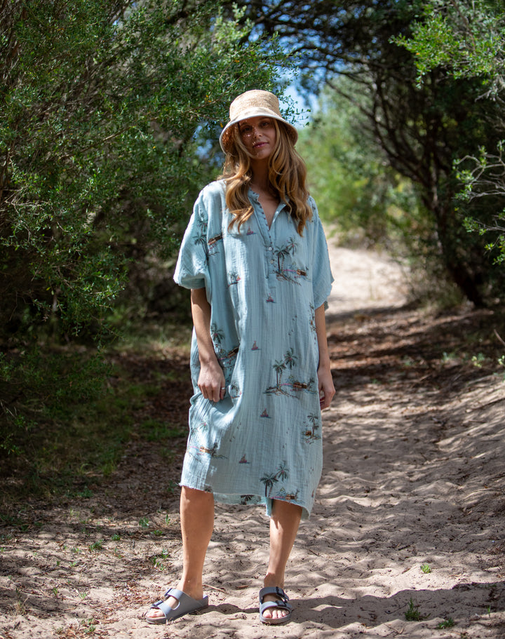 Mandalay Designs | Yas Palms Caftan | Powder Blue