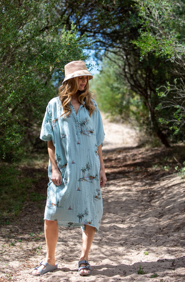Mandalay Designs | Yas Palms Caftan | Powder Blue