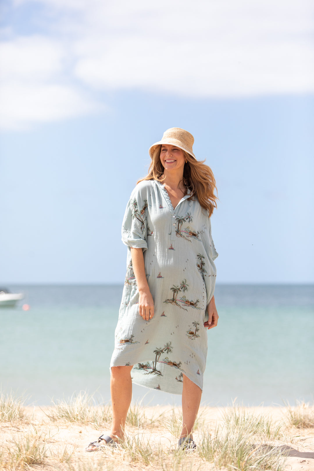 Mandalay Designs | Yas Palms Caftan | Powder Blue