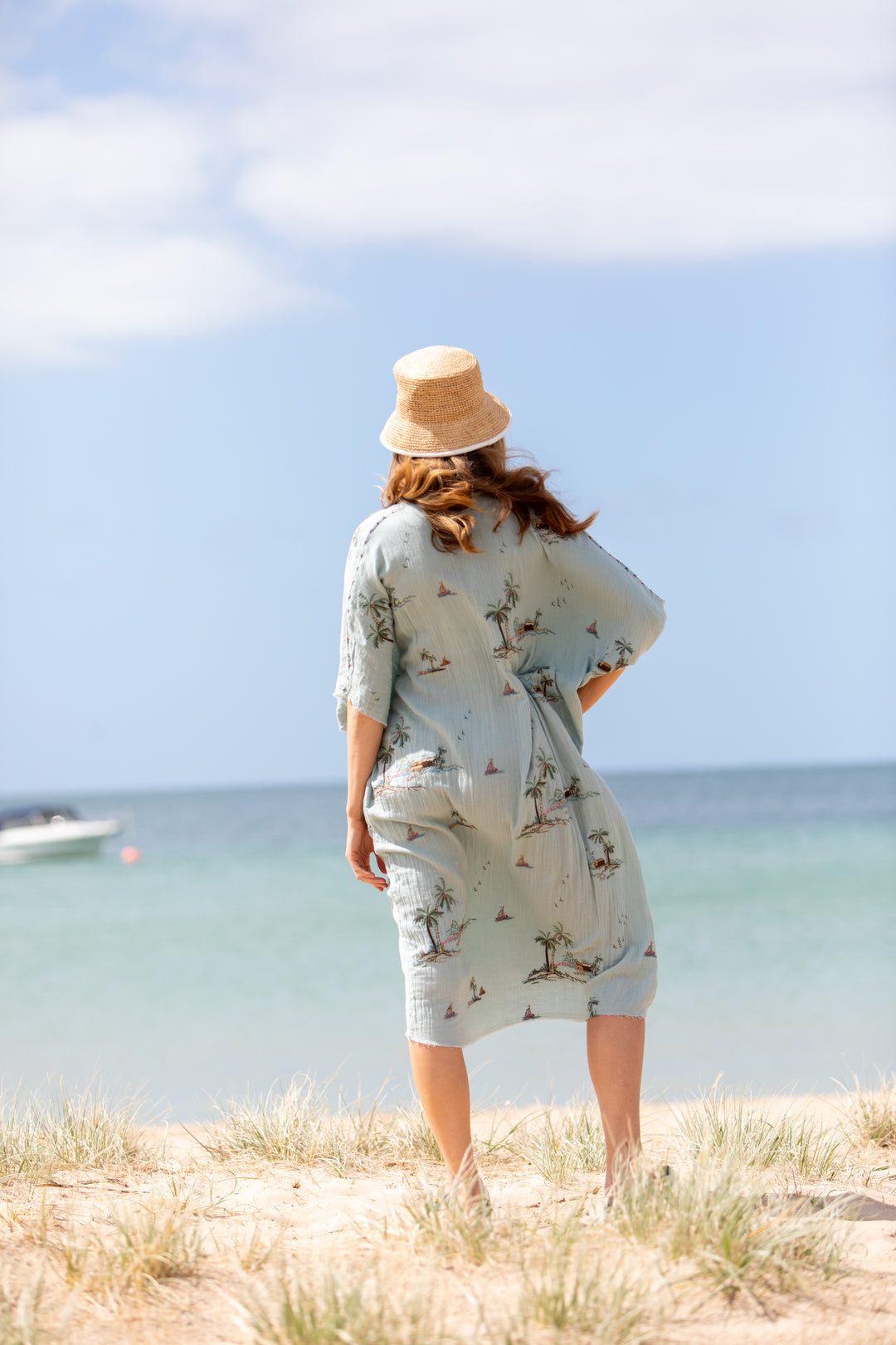 Mandalay Designs | Yas Palms Caftan | Powder Blue