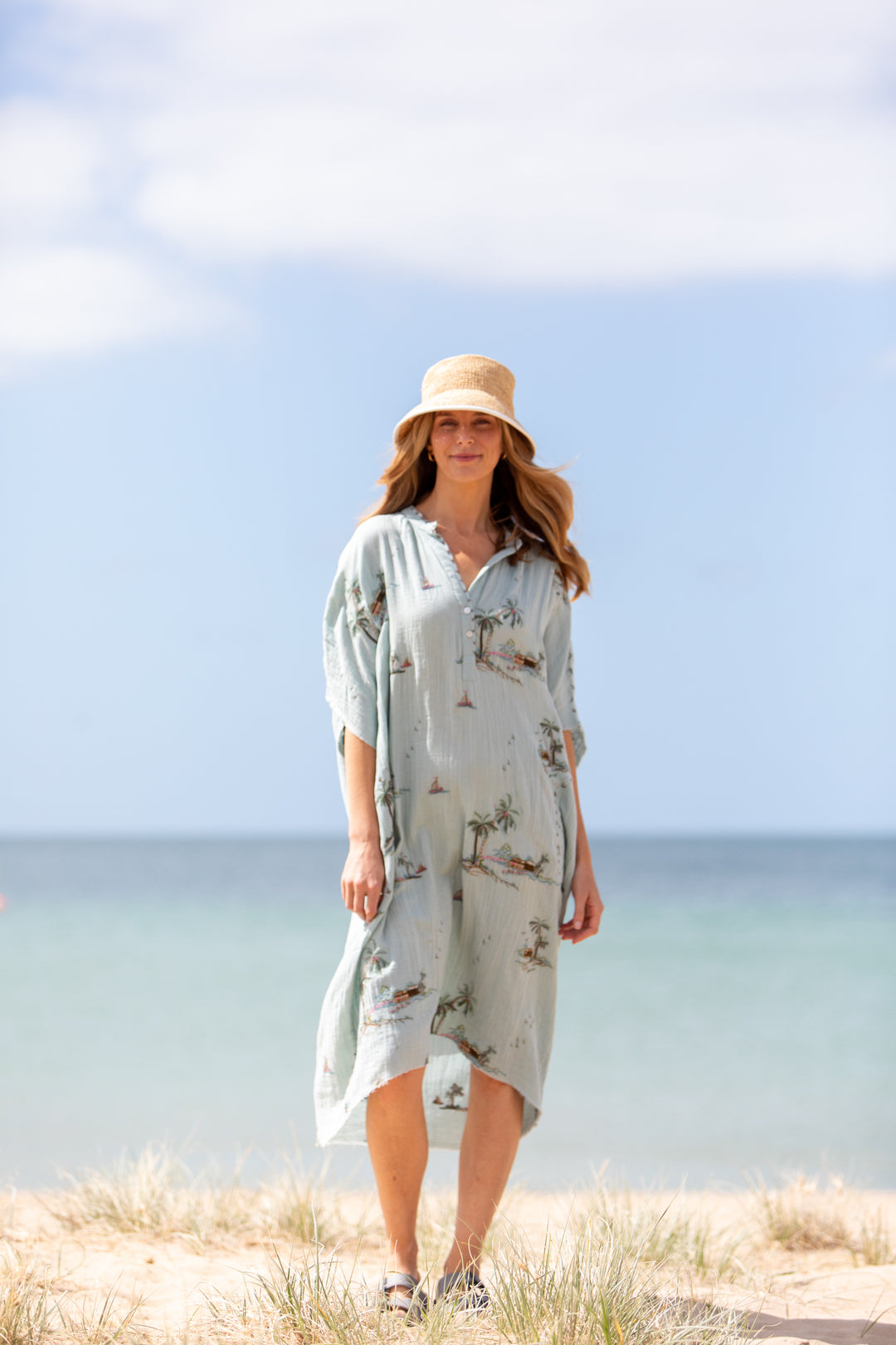 Mandalay Designs | Yas Palms Caftan | Powder Blue