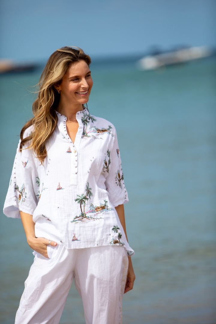 Mandalay Designs | Yas Palms Top | White / Multi