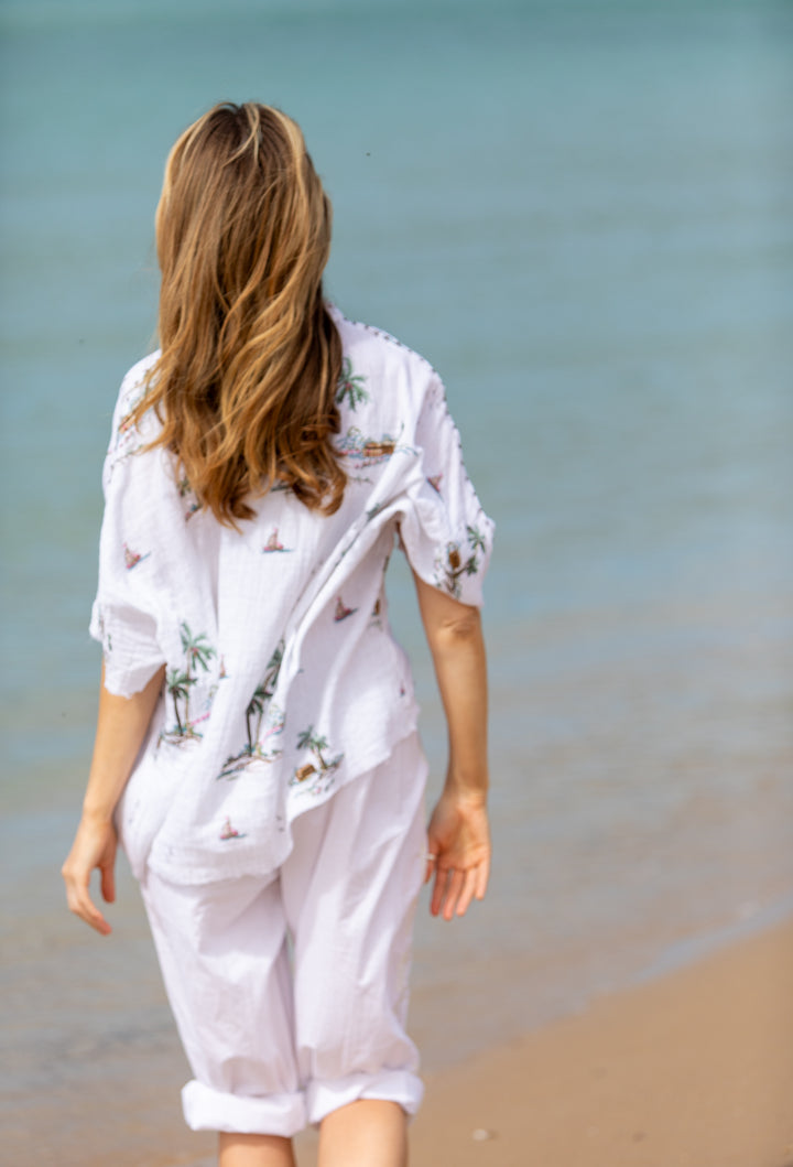 Mandalay Designs | Yas Palms Top | White / Multi