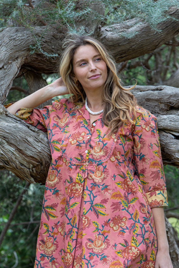 Mandalay Designs | Charleston Floral Maxi | Deep Coral