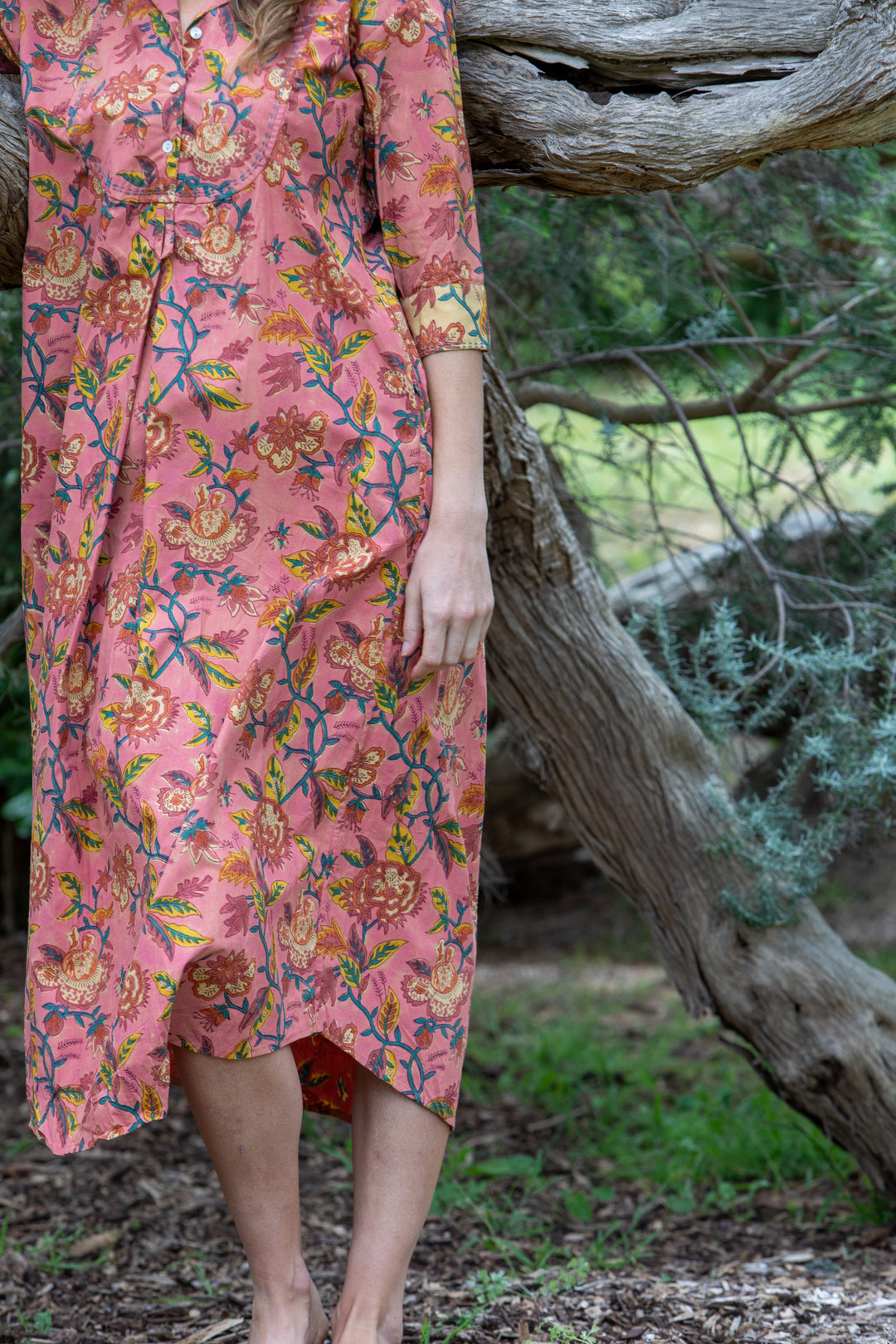 Mandalay Designs | Charleston Floral Maxi | Deep Coral