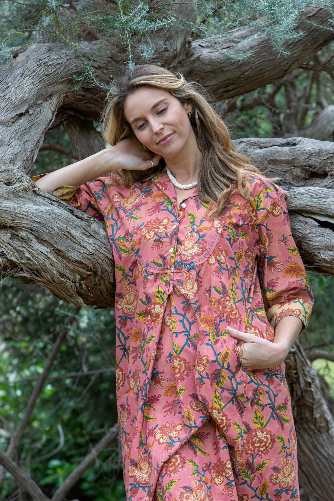 Mandalay Designs | Charleston Floral Maxi | Deep Coral