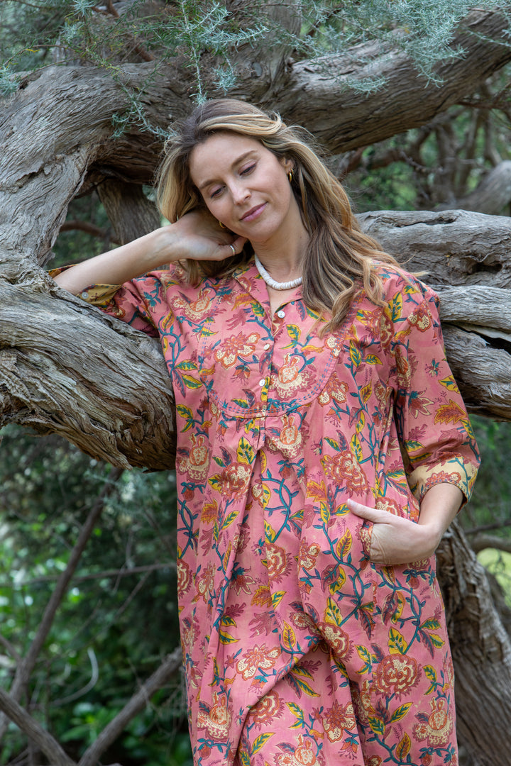 Mandalay Designs | Charleston Floral Maxi | Deep Coral