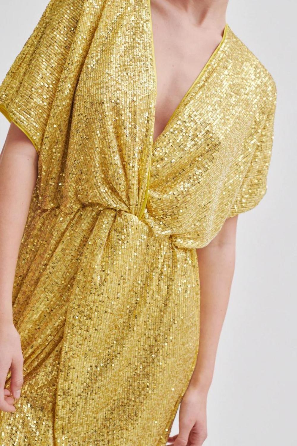 Second Female | Shine On Mini Dress | Golden Olive