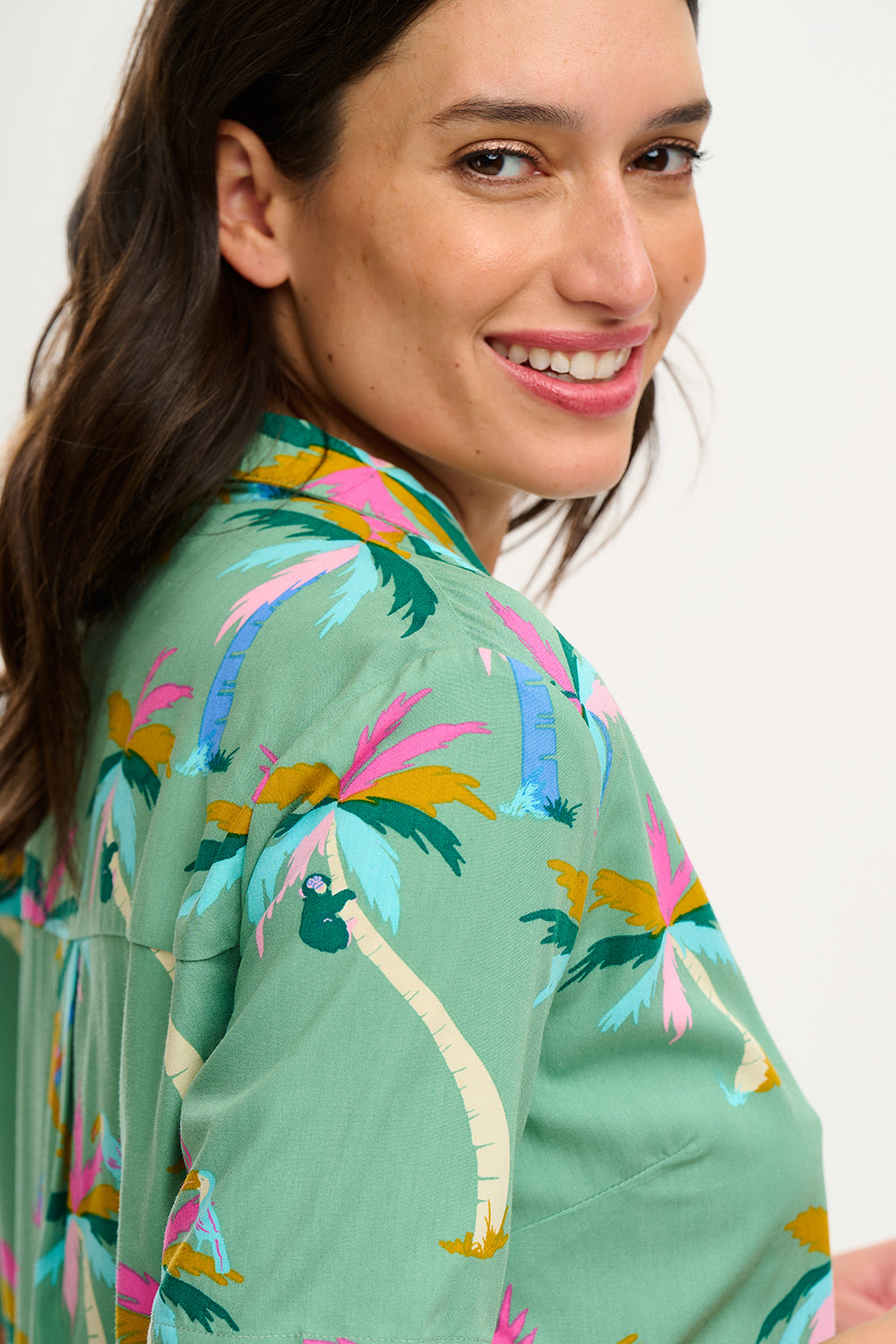 Sugarhill Brighton | Santana Shirt | Green, Rainbow Palms