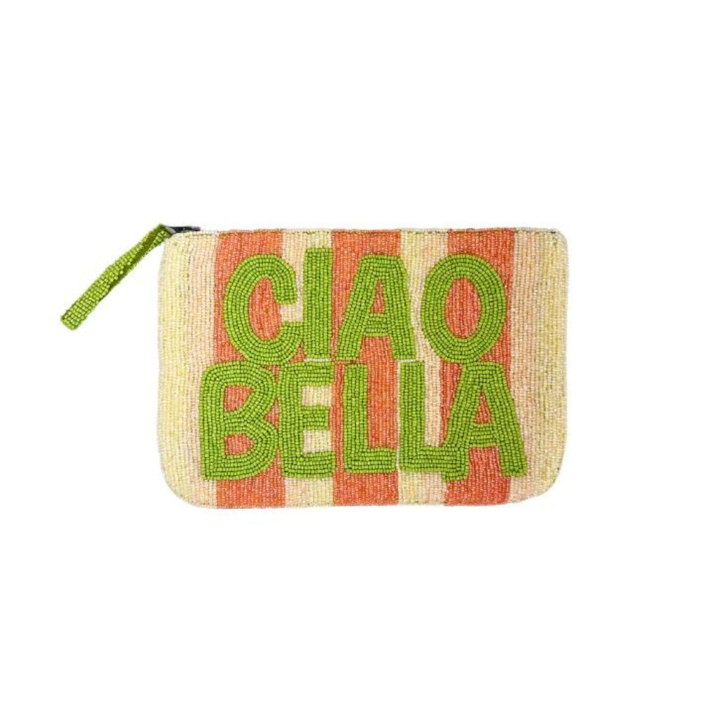 The Jacksons | Ciao Bella White and Pink Lime Stripes Handmade Beaded Clutch