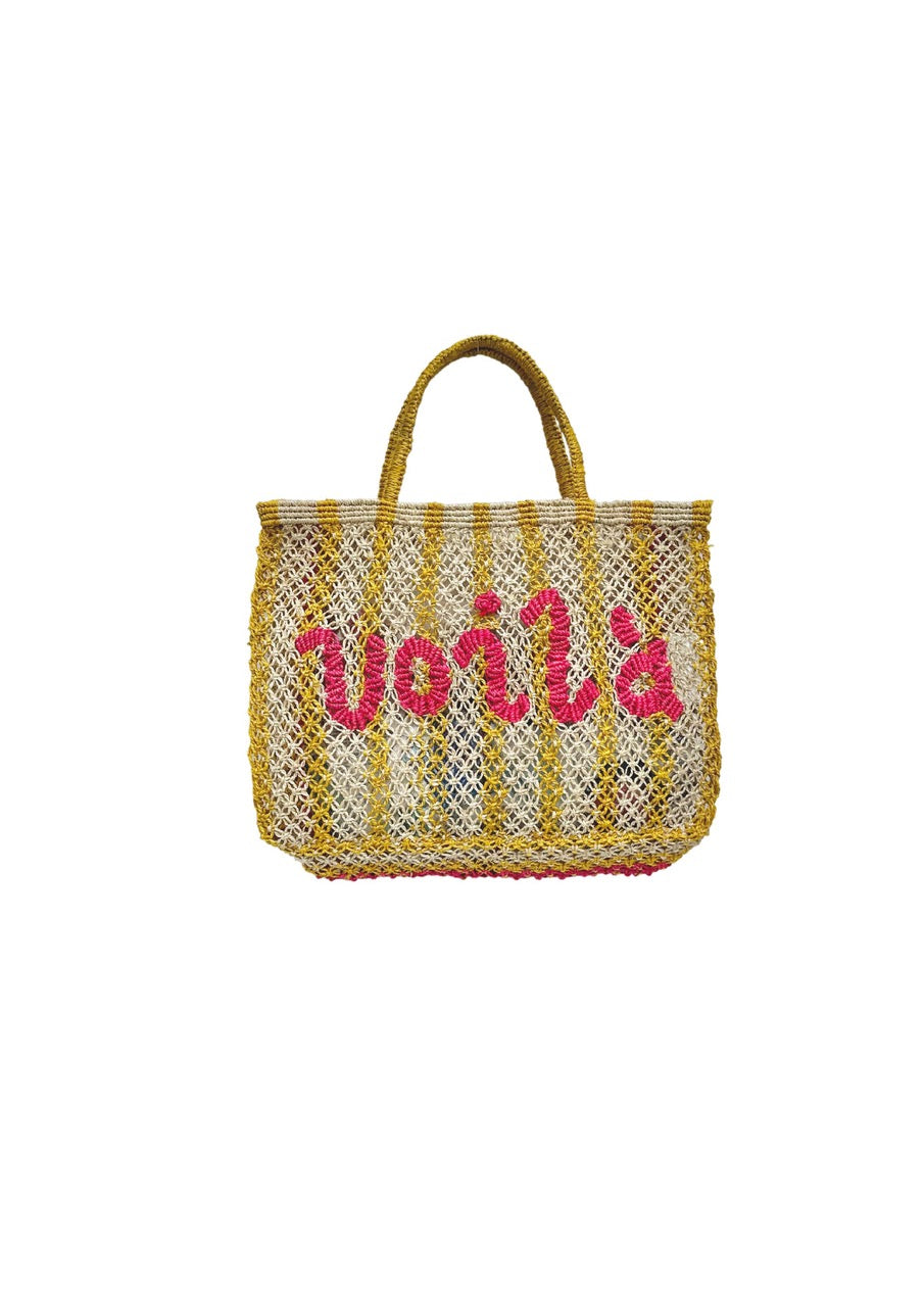 The Jacksons | Small Jute Voila Bag | Yellow & Natural - Hot Pink