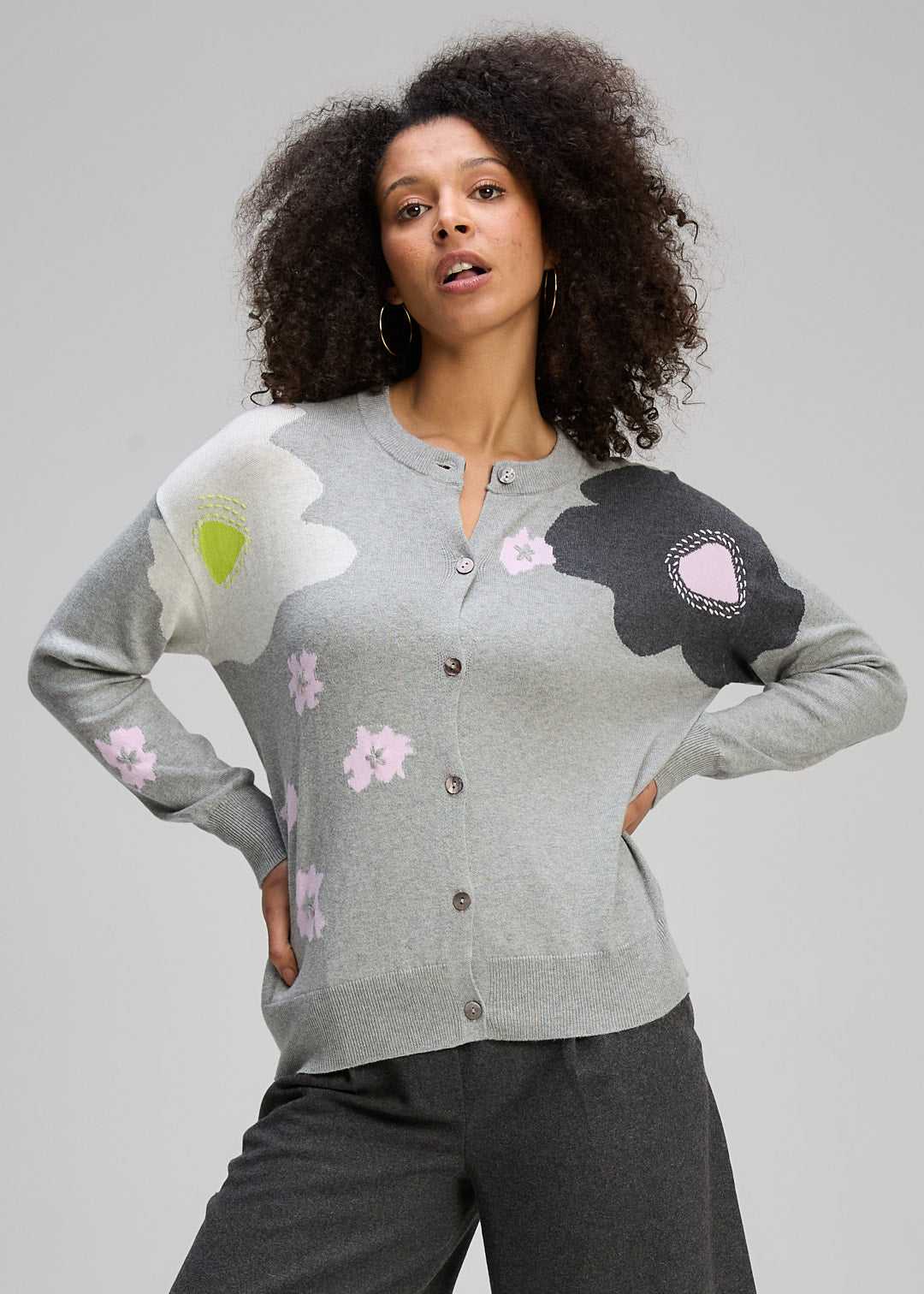 Zaket & Plover | Petal Play Cardi | Marl - Dutch Hideout