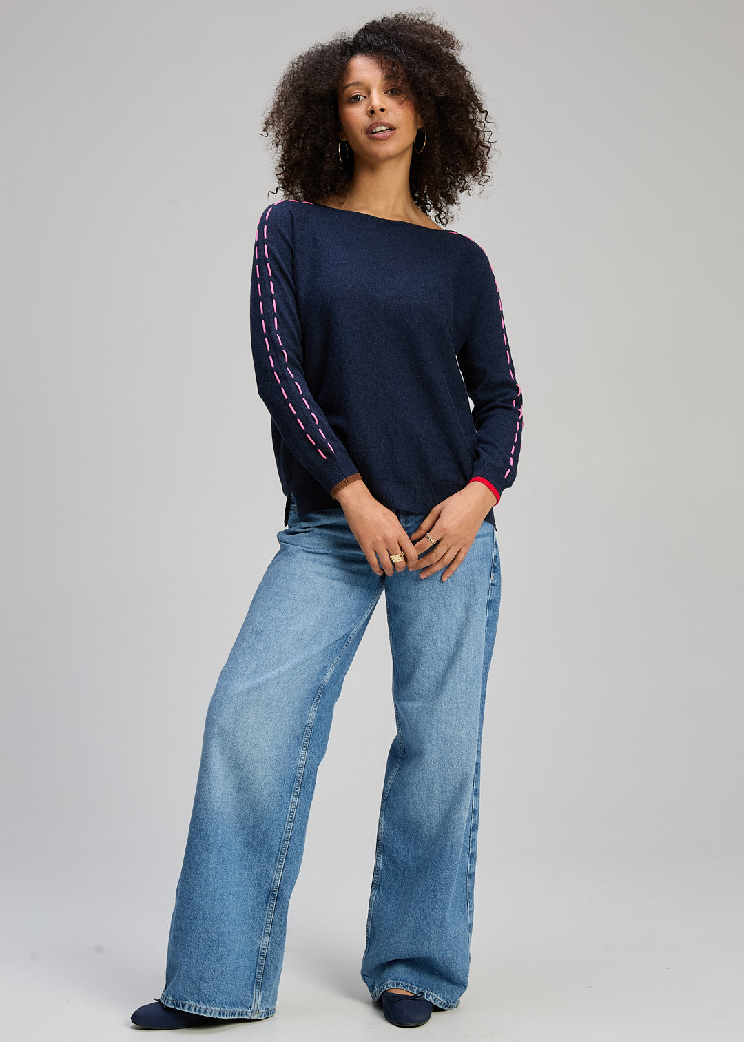 Zaket & Plover | Threaded Sleeve Jumper | Denim - Dutch Hideout