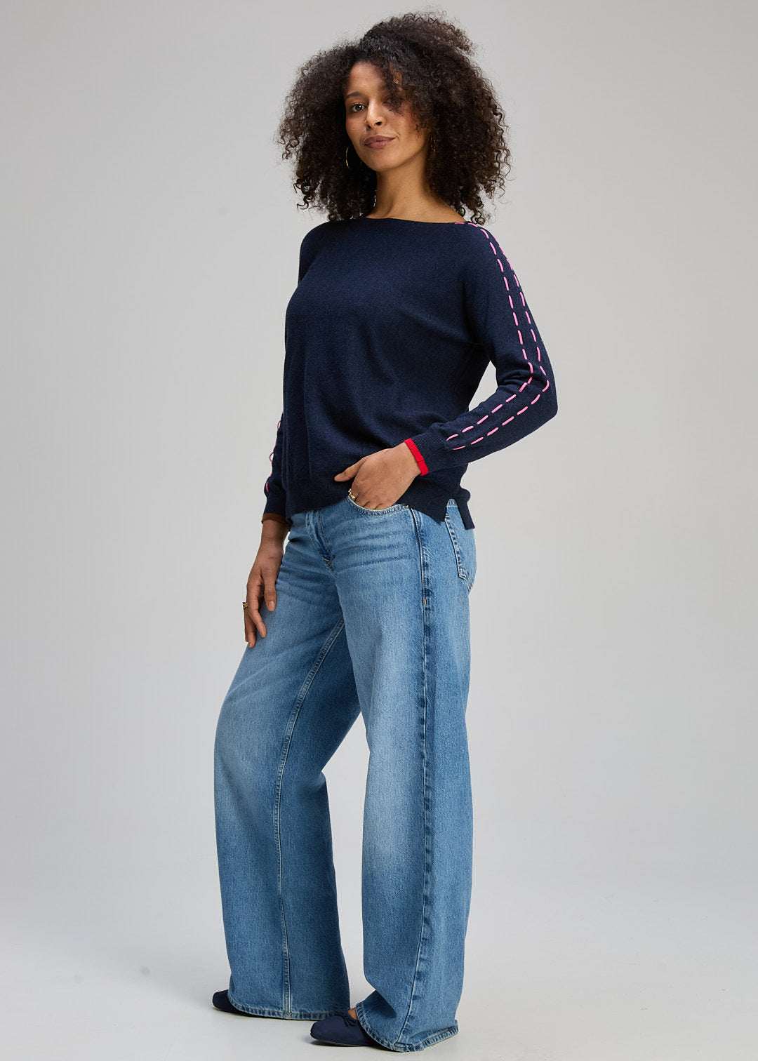 Zaket & Plover | Threaded Sleeve Jumper | Denim - Dutch Hideout