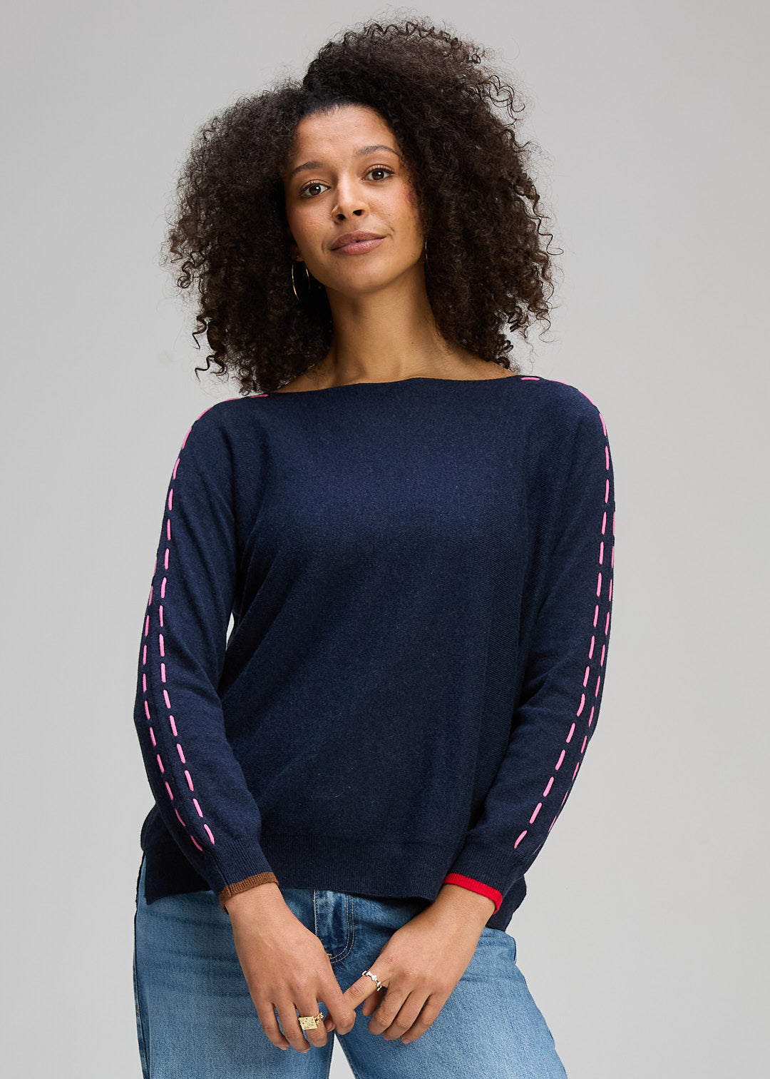 Zaket & Plover | Threaded Sleeve Jumper | Denim - Dutch Hideout