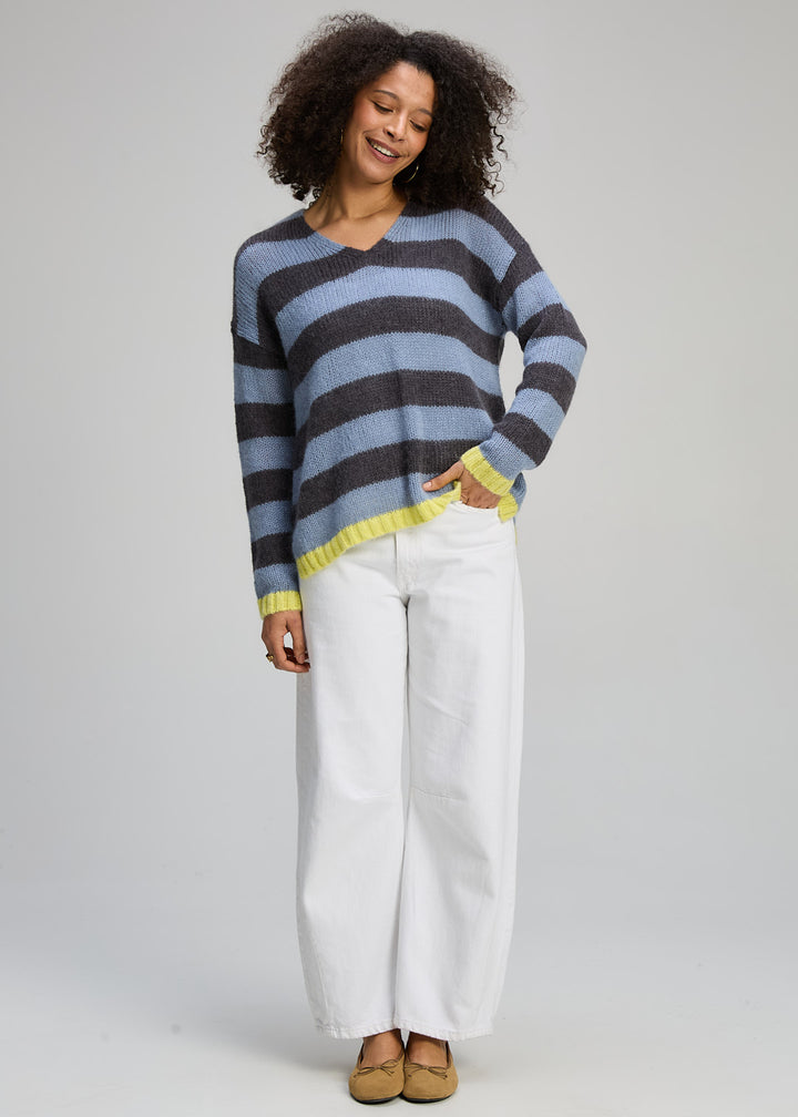 Zaket & Plover | Cosy Kid Stripe V | Mist - Dutch Hideout