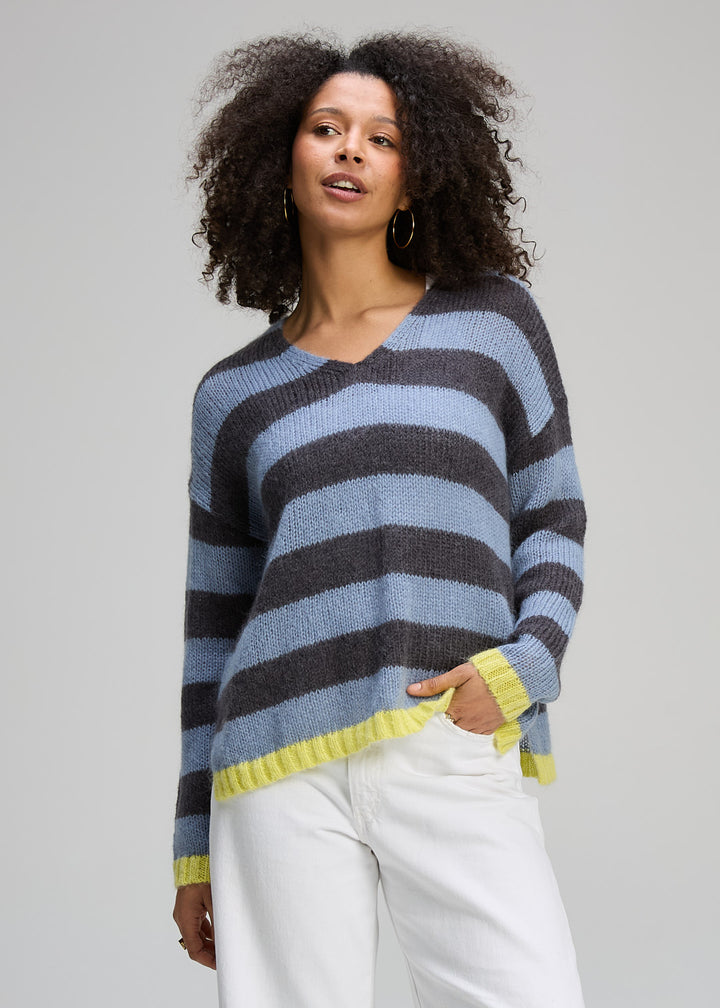 Zaket & Plover | Cosy Kid Stripe V | Mist - Dutch Hideout