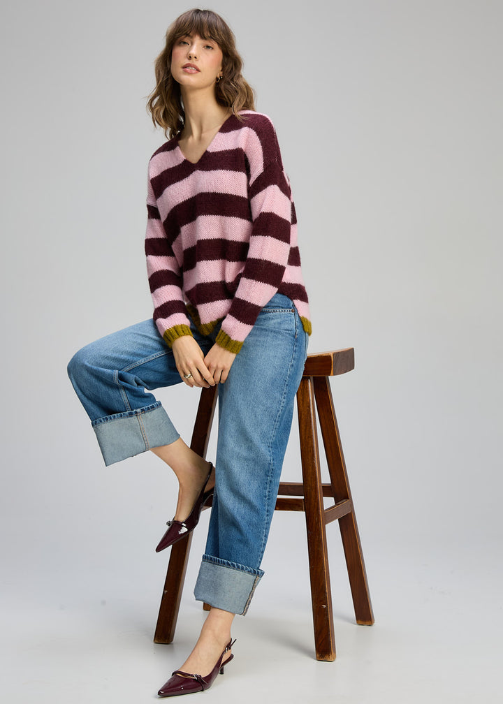 Zaket & Plover | Cosy Kid Stripe V | Sugar Plum - Dutch Hideout