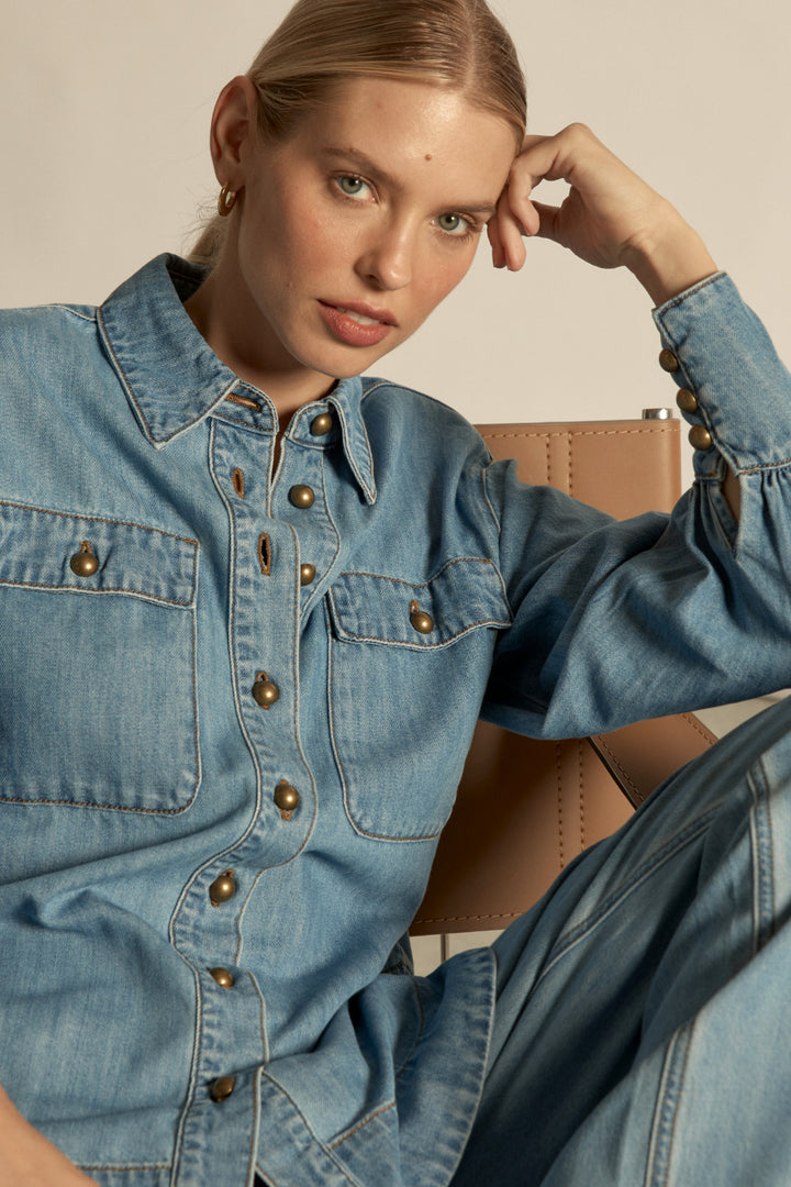 Zoe Kratzmann | Crest Top | Light Washed Denim