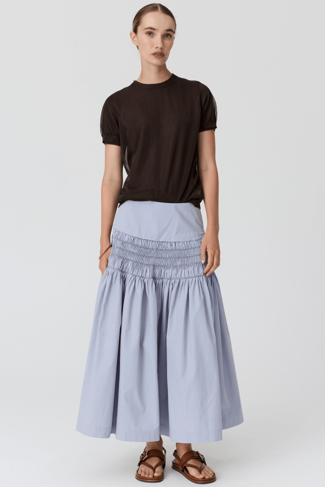Kaspar Layered Tee - Choc/Choc detail