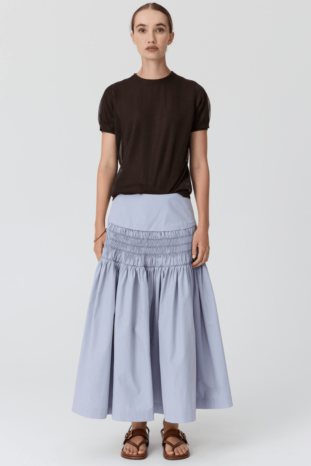 Kaspar Layered Tee - Choc/Choc detail