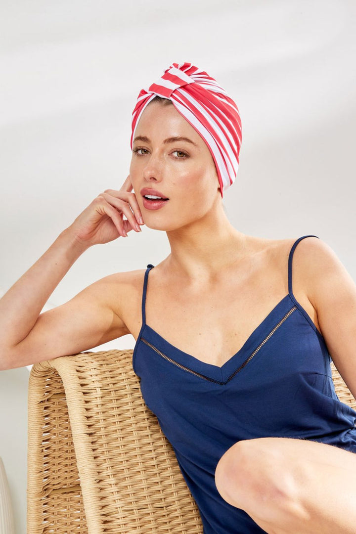 Louvelle | Riva Hair Towel Wrap | Pink Cabana Stripe