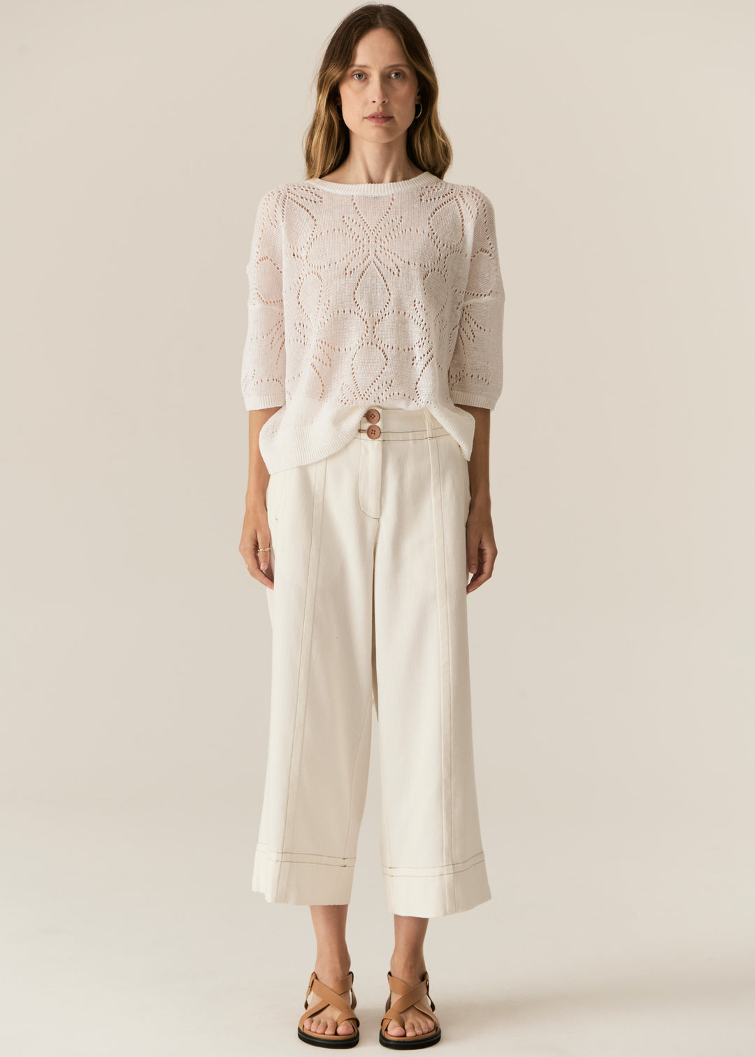 POL Clothing | Carsen Crop Pant | Ecru