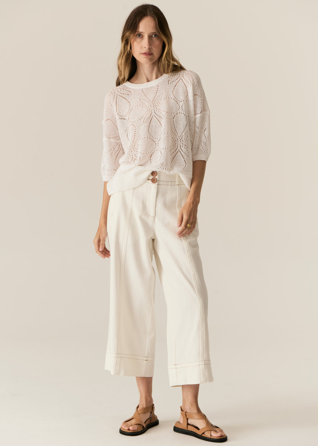POL Clothing | Carsen Crop Pant | Ecru